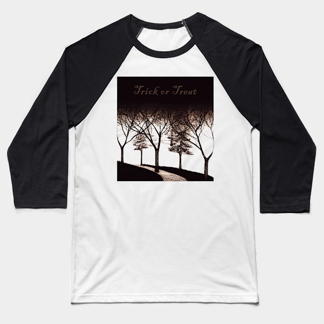 Trick or Treat Spooky Trees Baseball T-Shirt by Heartsake